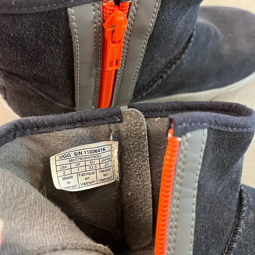 UGG Adler suede leather navy blue orange sneaker boot big boys size 2 shoes